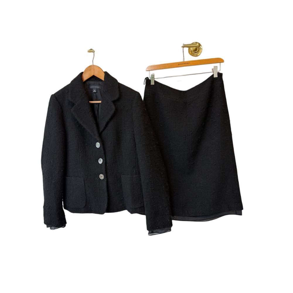 Banana Republic Black Wool Blazer‎ Skirt Suit Professional Business Wear 8 10